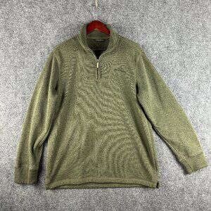 Eddie Bauer Sweater Mens Large 1/4 Zip Green Pullover Long Sleeve Fleece Lined